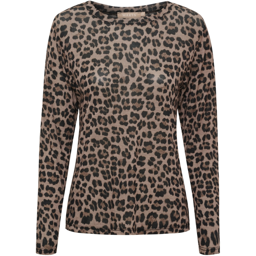 Langærmet Marta du Château 156253 – MDCElissa Brun-bluse med et mønster i brunt og sort leopardprint.