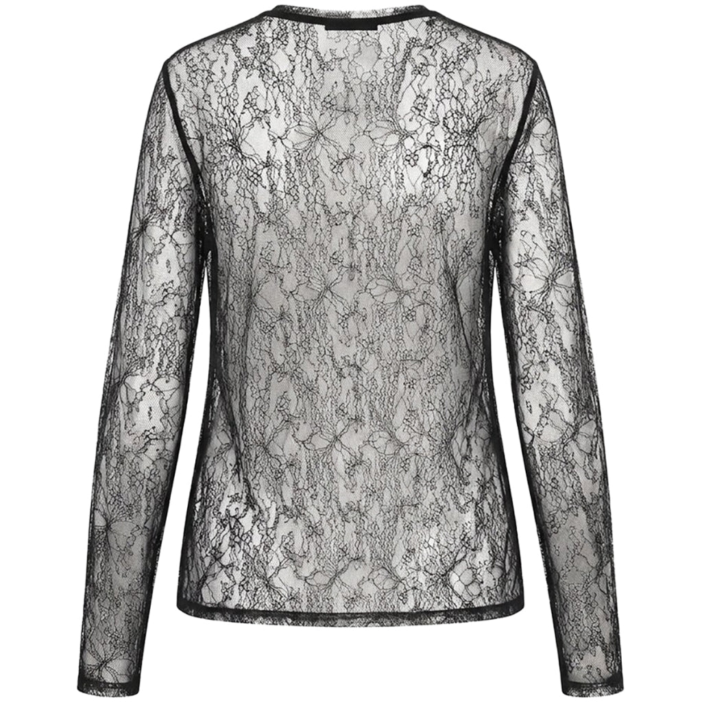 Sort langærmet bluse 156414 | Luxzuz - Segberg Sort bluse i blomstret blonder.