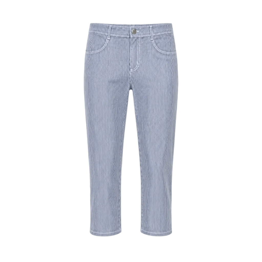 2-Biz Fira Blå: lyseblå og hvidstribede cropped jeans 154889 fra 2-Biz, vist på hvid baggrund.
