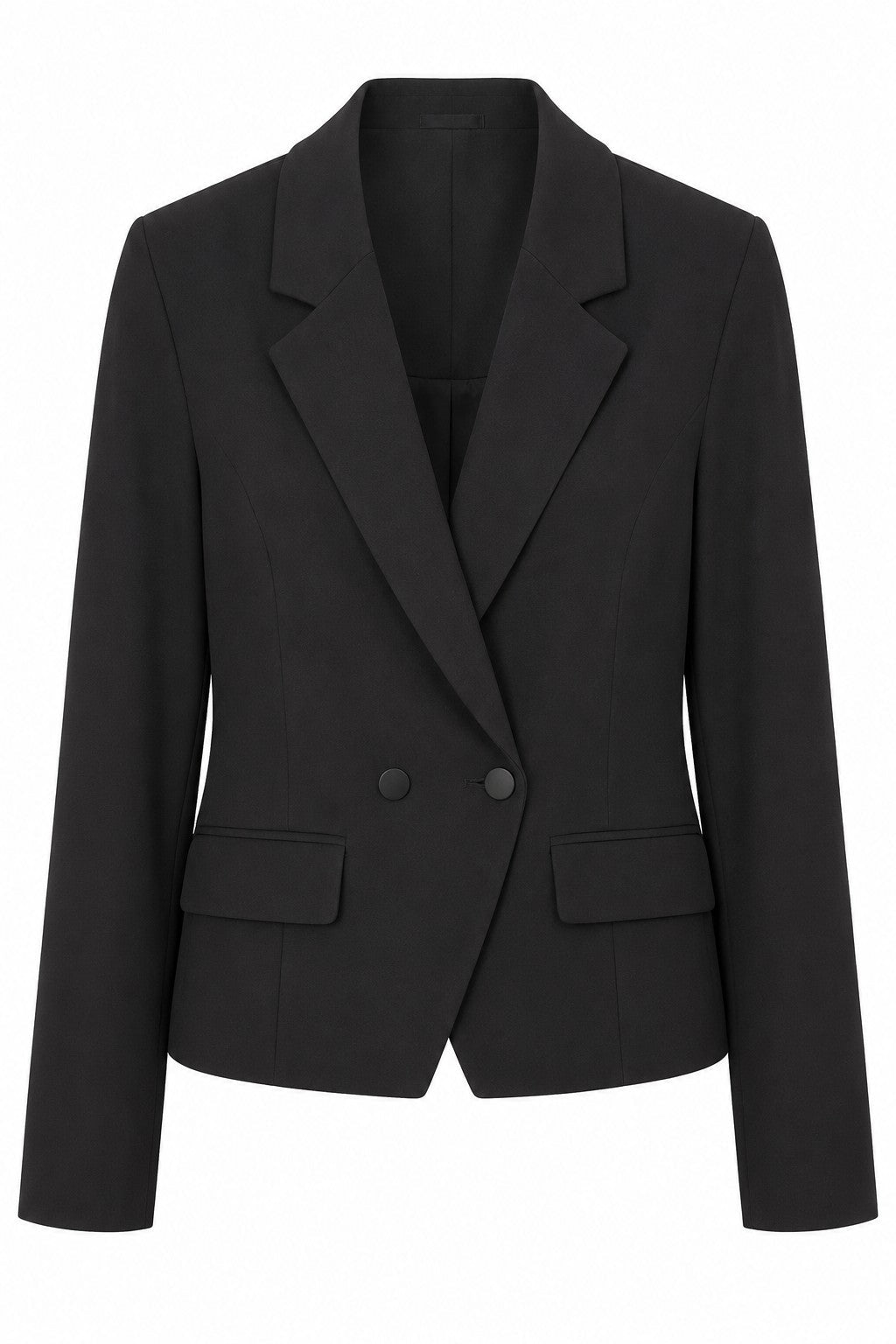 156334 | 2-Biz – Judith Sort, sort blazer med dobbeltknapning, skåret revers og to lommer med klap foran.