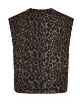 Bagside af MOS MOSH – Elise Leopard ærmeløs vest i brunt og sort med leopardmønster over hele stoffet.