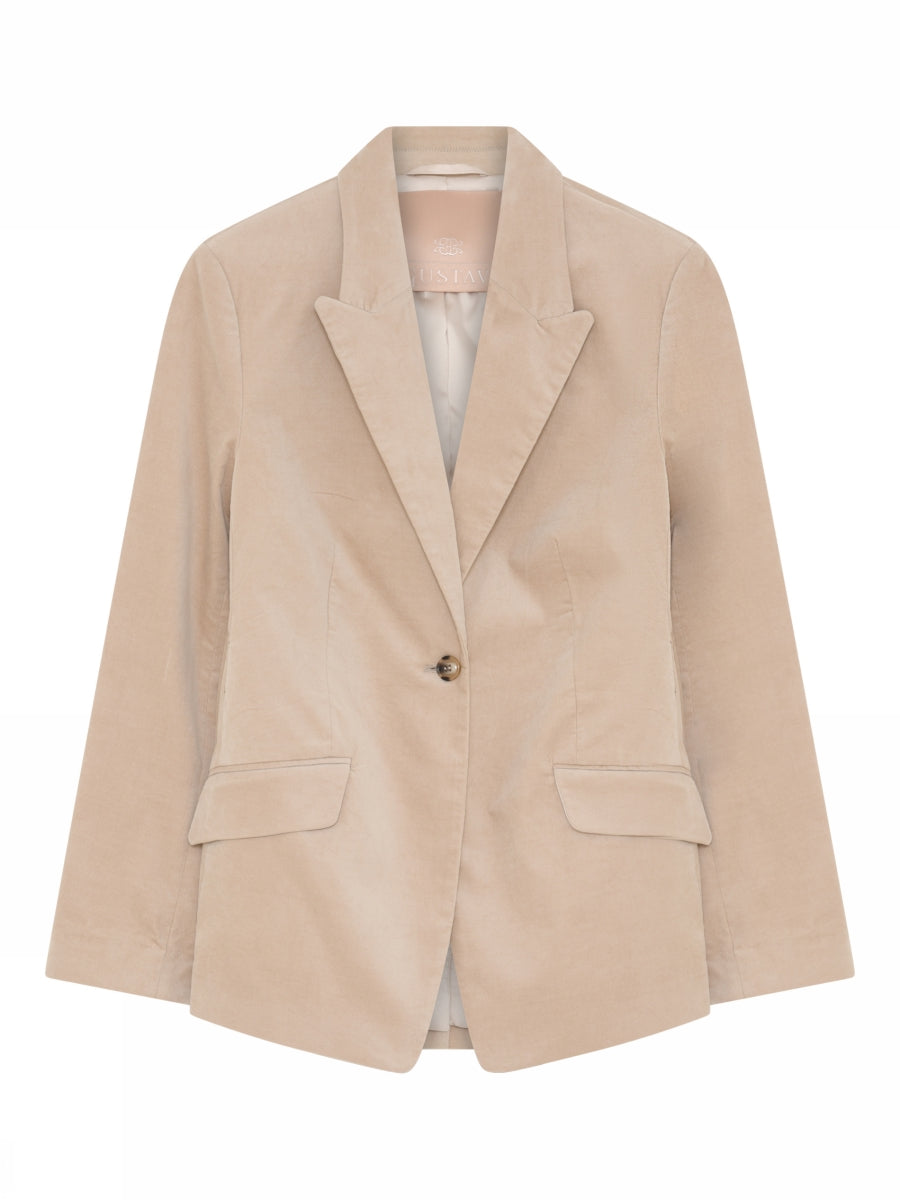 Gustav 156409 – Stacie Beige velourblazer med skrå revers og en enkelt knap foran.