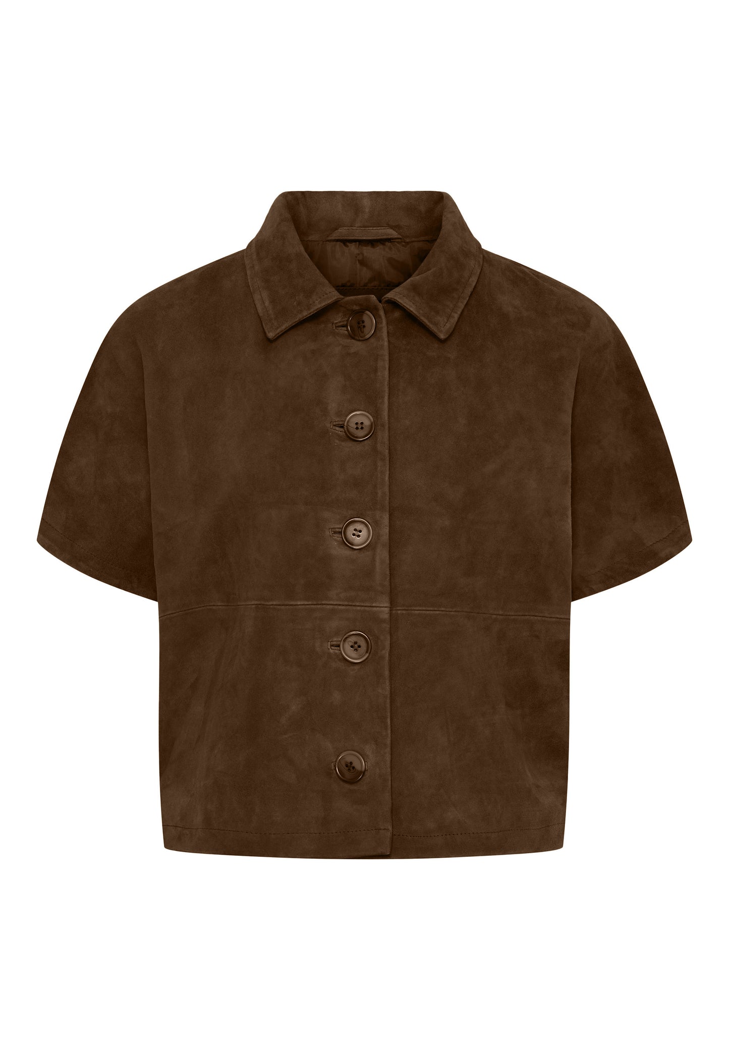 Kortærmet jakke i mørkebrun ruskind