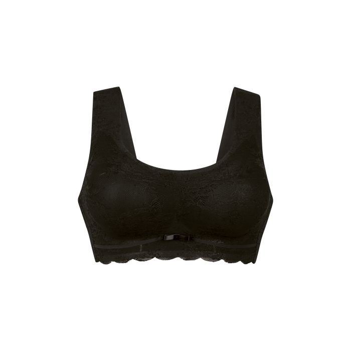 Anita Essential Lace Sort-bralette i sort med brede stropper og bølget kant, vist på hvid baggrund.