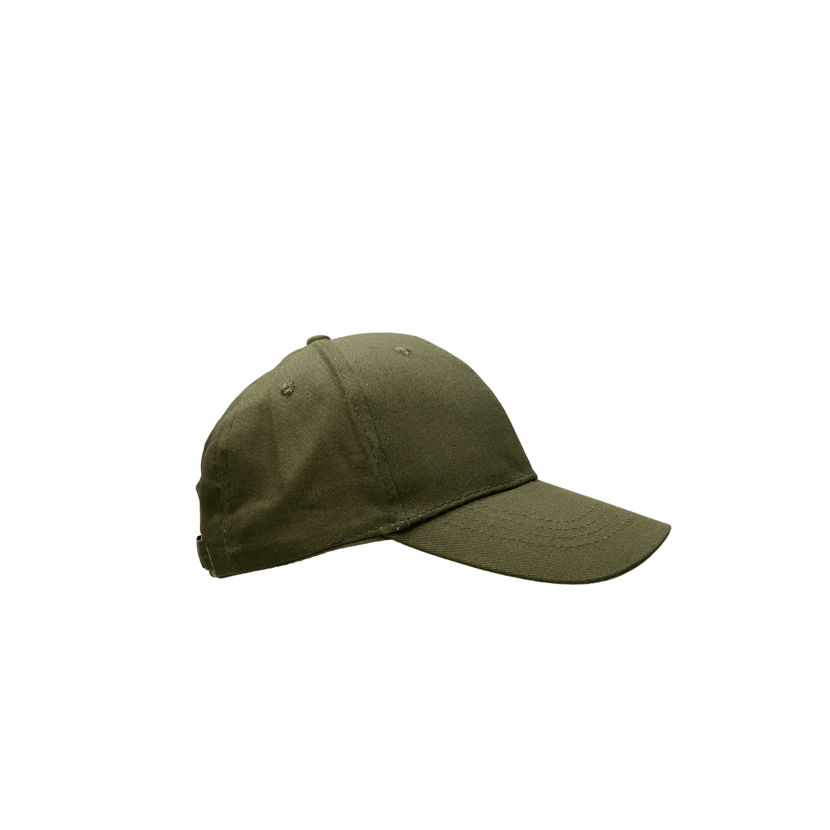 Kimaya Armygrøn-kasket fra Black Colour i olivengrøn, set fra siden på hvid baggrund. Produkt: 150279.