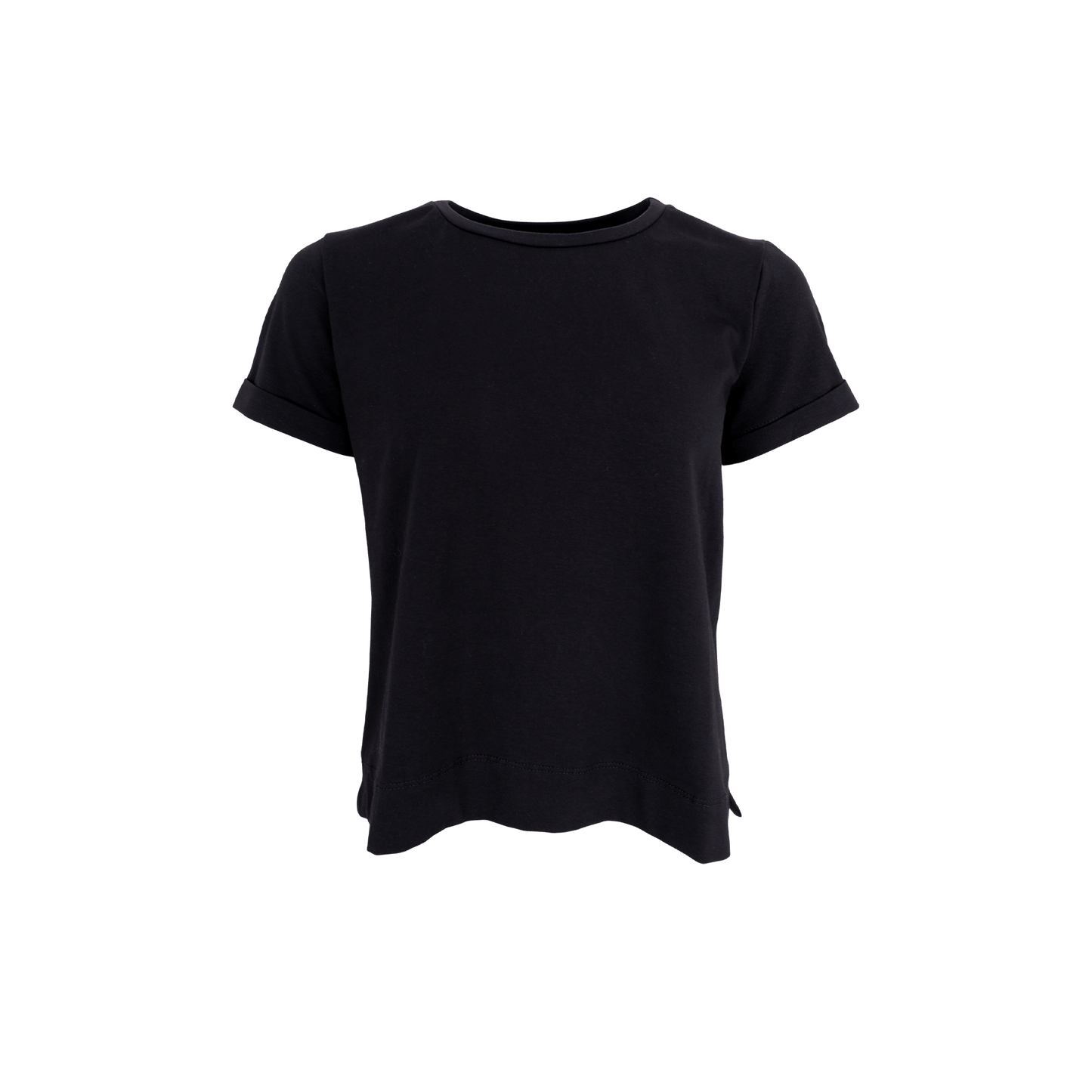 Sort farve 151868 | May Sort bomulds-T-shirt til kvinder i sort, vist på hvid baggrund.