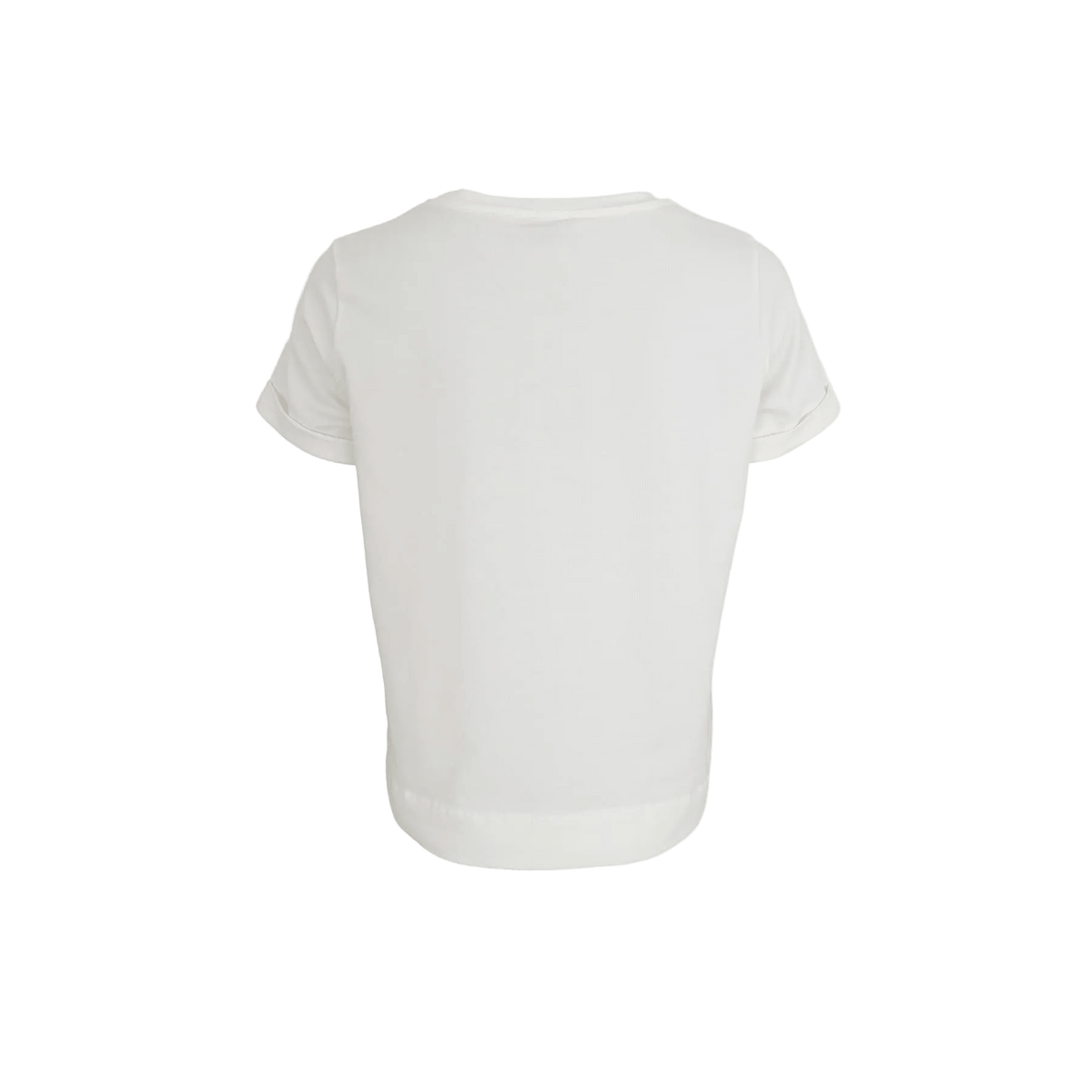 Bagside af den sorte 152088 May-T-shirt i offwhite med korte ærmer på en ensfarvet hvid baggrund.