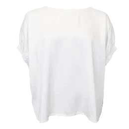 Sort farve – Mabel: Off-white, løstsiddende kortærmet bluse til kvinder, vist på hvid baggrund.
