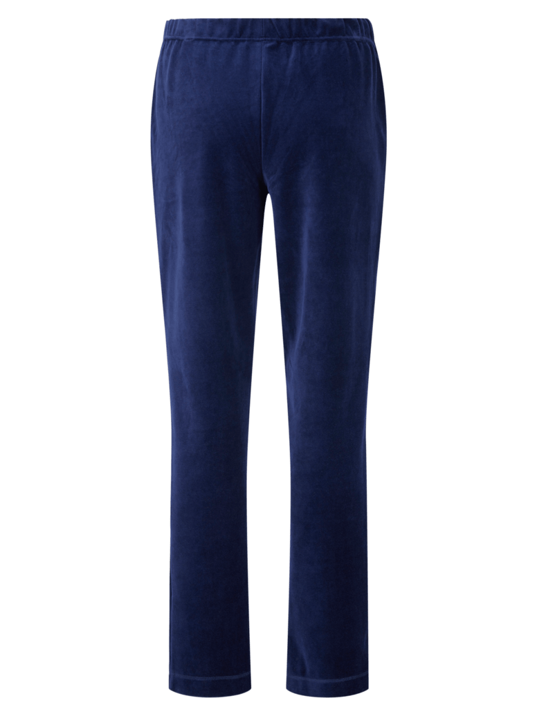 Brandtex 153125 koboltblå velour-hjemmebukser med elastik i taljen – perfekte til stilfuld afslapning.