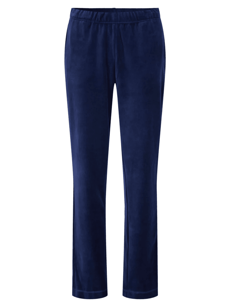 156285 | Brandtex – Velour-sæt Blå marineblå loungebukser i blødt bomuldsvelour med elastisk linning.