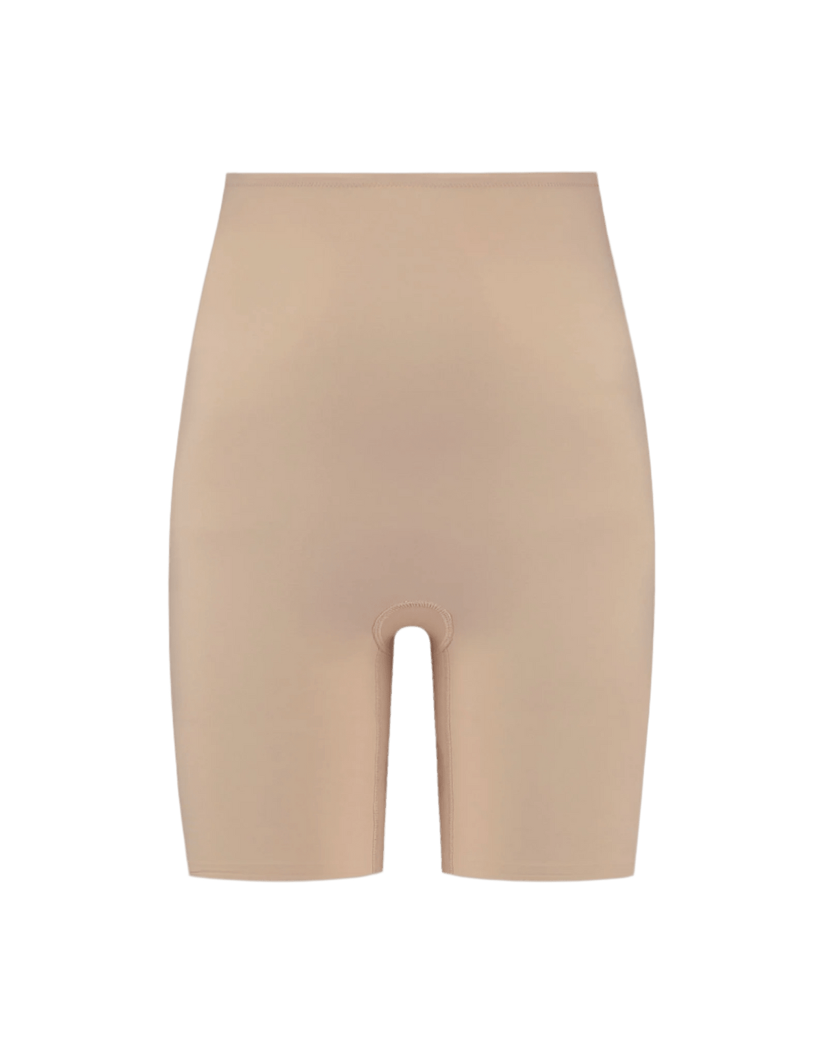 BYE BRA – Kort, formende undertøj med høj talje i farven nude og lang benlængde, vist på en hvid baggrund.