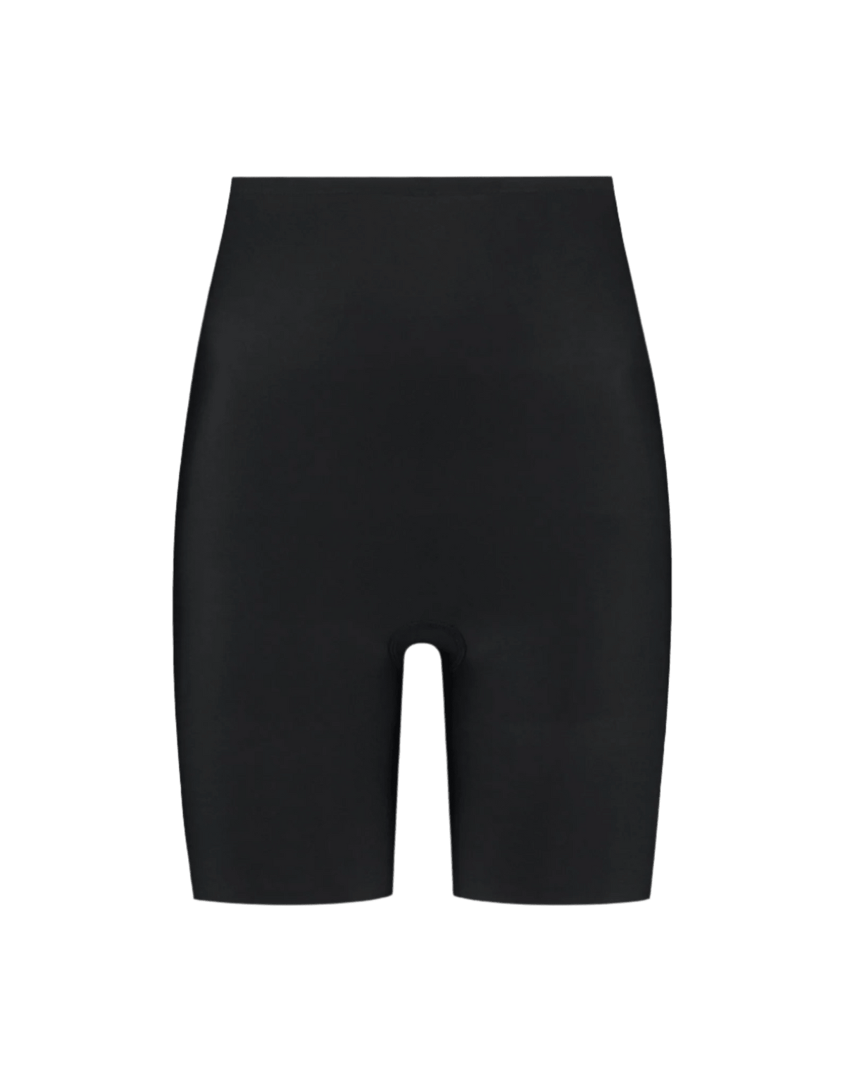 BYE BRA 151142 Shorts med høj talje, sorte sømløse cykelshorts med sømløse kanter på hvid baggrund.