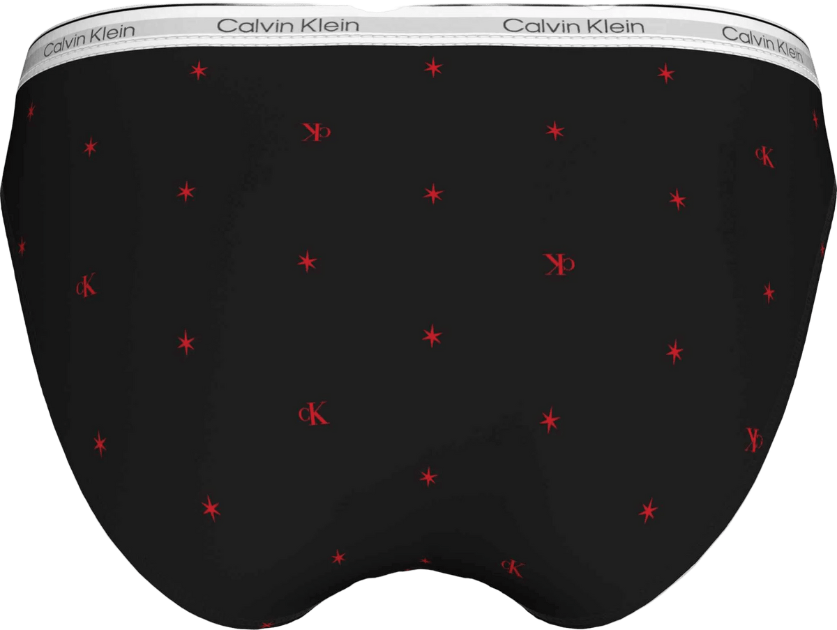 Sort 156139 | Calvin Klein – 3 FOR 399,- Sortmønstrede tai-underbukser med en rød stjerne, logotryk og elastisk linning.