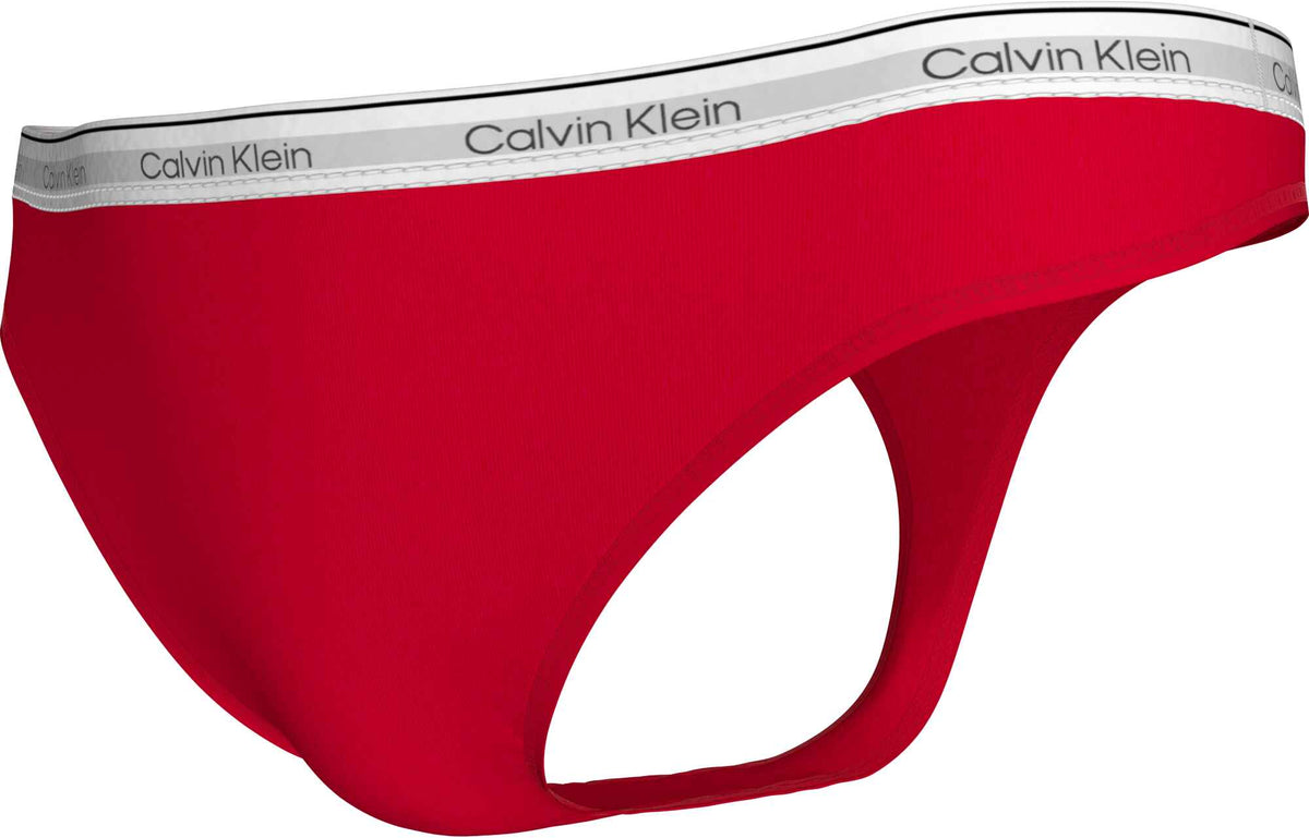 Rødt Calvin Klein 156495-undertøj i bikini-stil med en hvid, elastisk linning med mærkelogo.