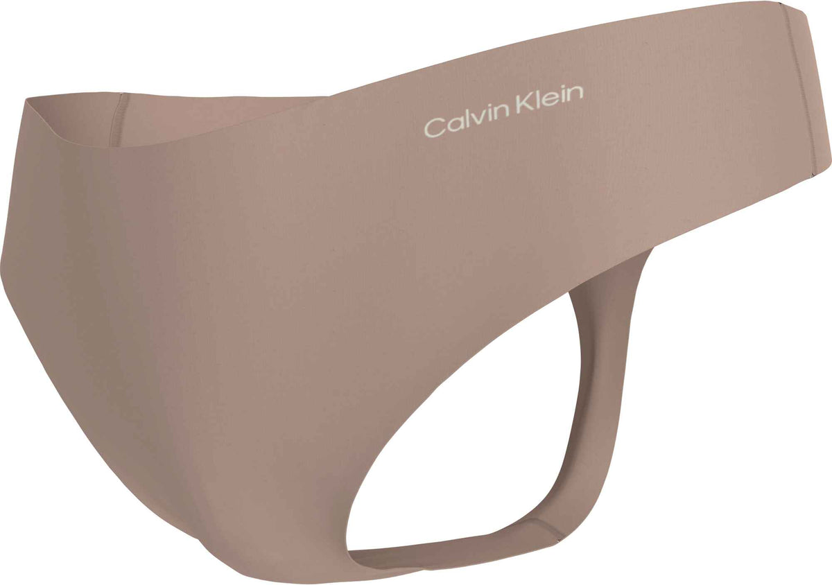 Calvin Klein 156496 taupe-farvet g-streng med bred linning og logo.