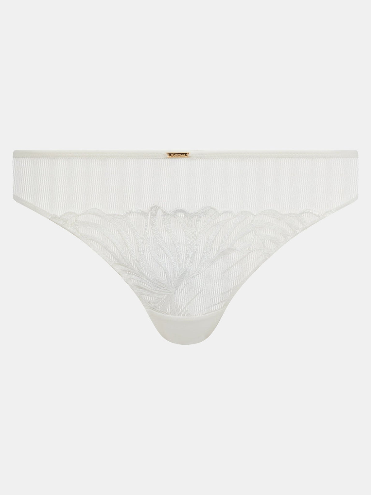 Off-white, gennemsigtig 155987 Chantelle – Legend Milk Off-white trusser i bikini-snit med blomsterbroderi og en guldvedhæng.