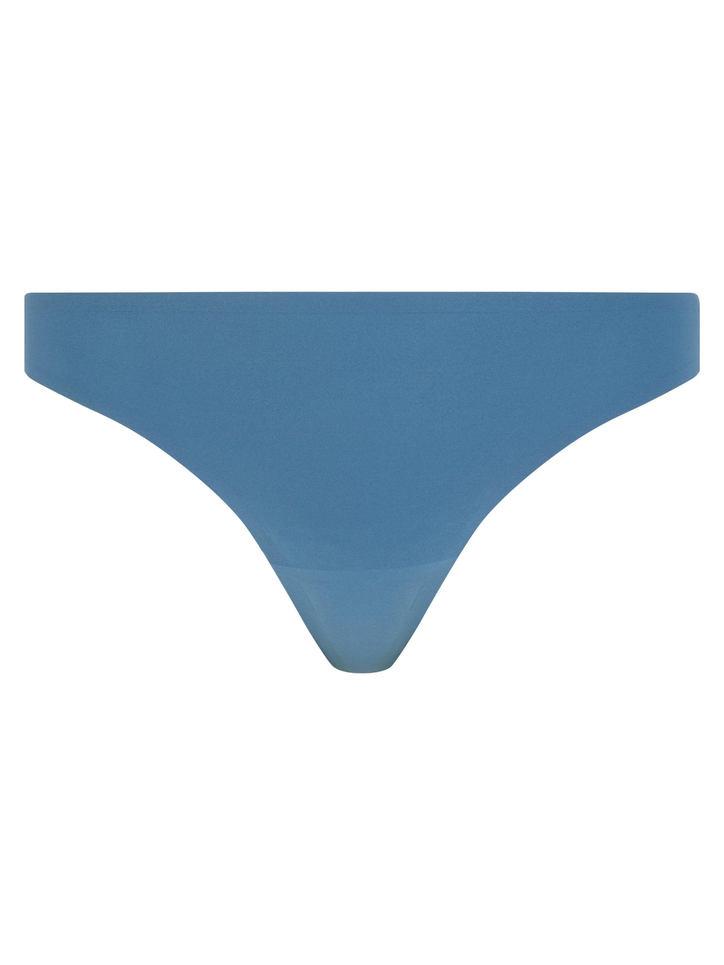Chantelle Seamless Blå G-streng, lagt fladt, set forfra, fremstillet af strækbart materiale.