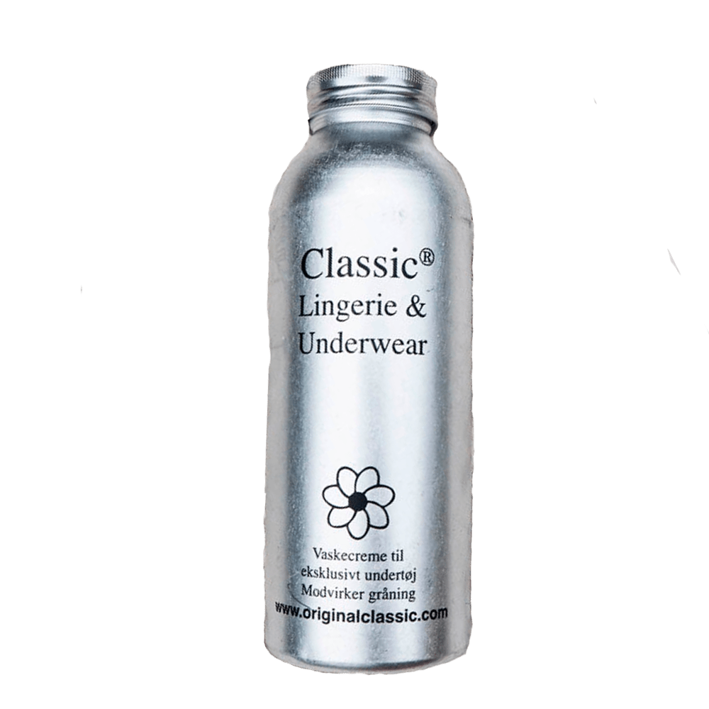 Classic Lingerie  Underwearwash 300 ml: skånsom vask; sølvfarvet flaske, blomstermotiv, ideel til sarte tekstiler.