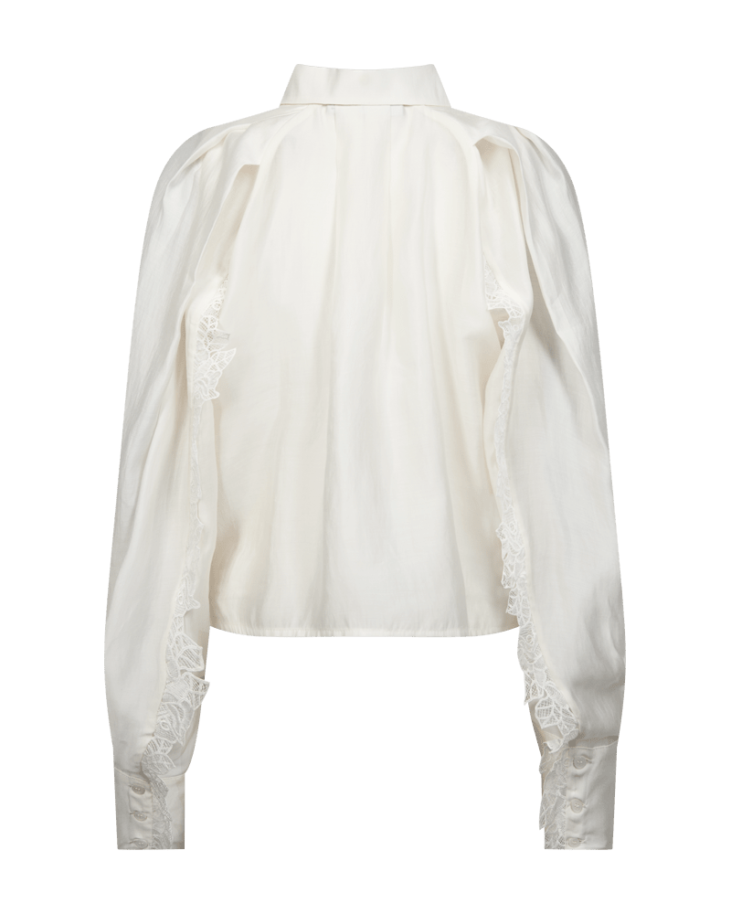 Off-white 156026 Copenhagen Muse – CMMolly-bluse med høj krave og blonder langs skuldrene og ærmerne.