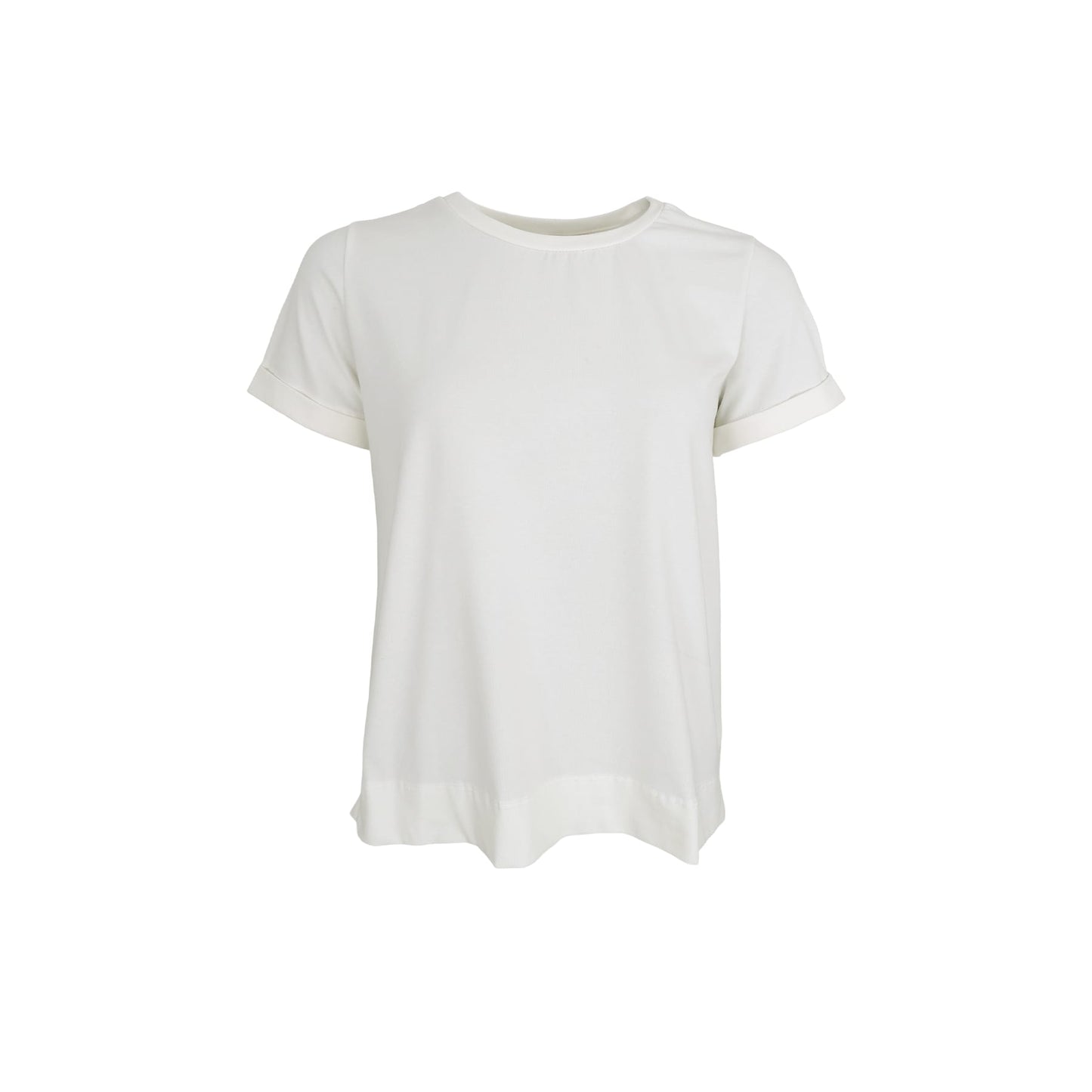 Hvid t-shirt fra Black Colour med opsmøg ved æmrer og bred kant i bund