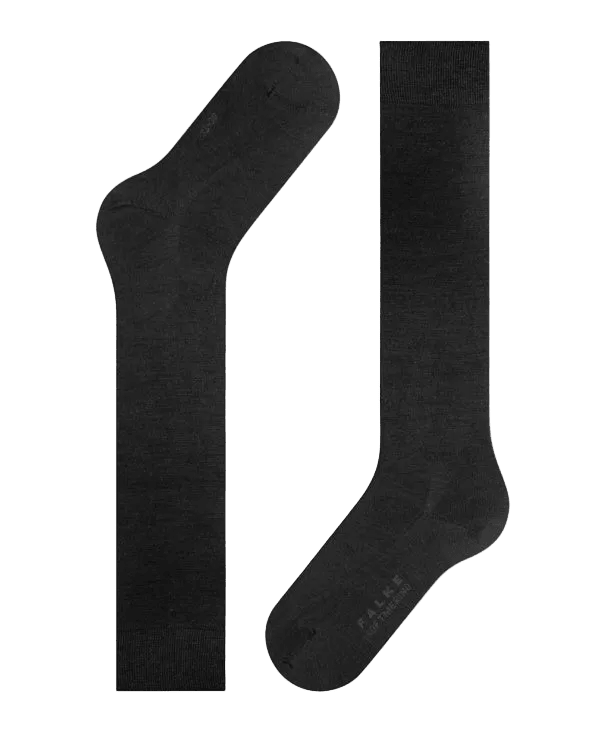 To Falke Softmerino SO Black F-sokker ligger fladt på det hvide underlag, den ene vendt mod venstre og den anden vendt nedad.