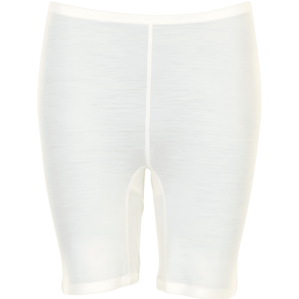 FEMILET Juliana – off-white, halvgennemsigtige, knælange underbukser med elastisk linning, glatte sømme og ensfarvet baggrund.