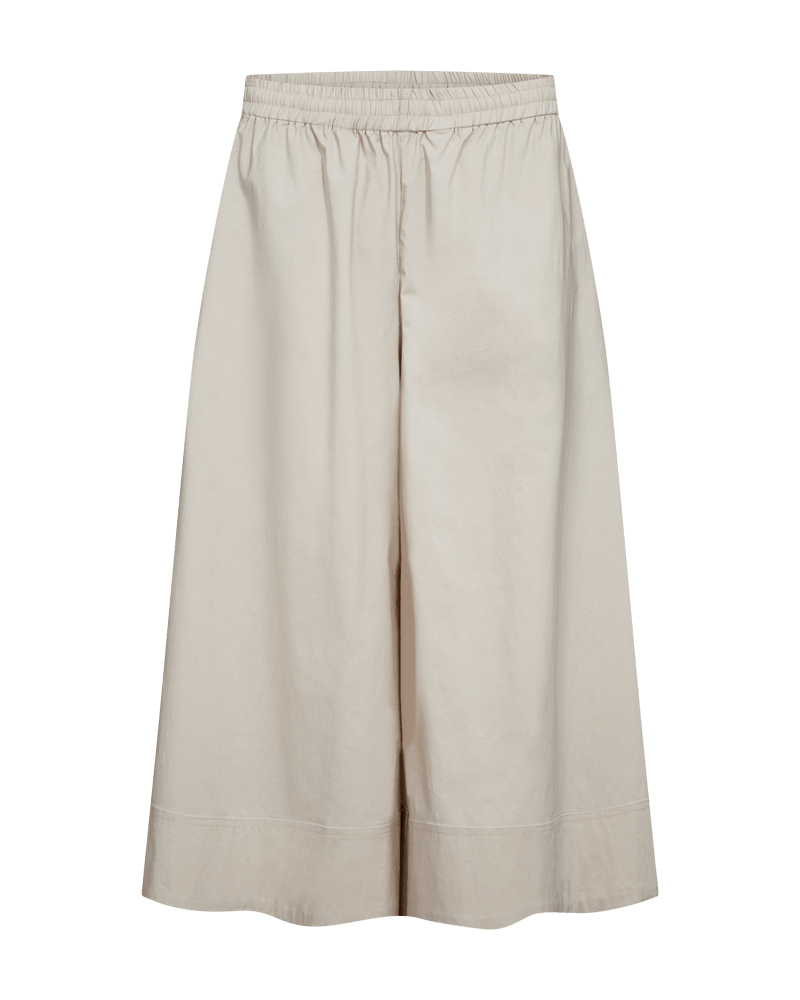 Freequent – Jules Beige bukser med brede ben og elastisk linning, perfekte til alle lejligheder.