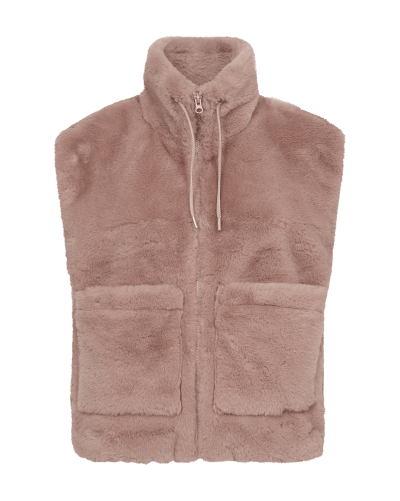 Se stilfuld ud i Freequent Fony Rosa-vesten – denne kunstpels giver ethvert outfit et hyggeligt og elegant touch.