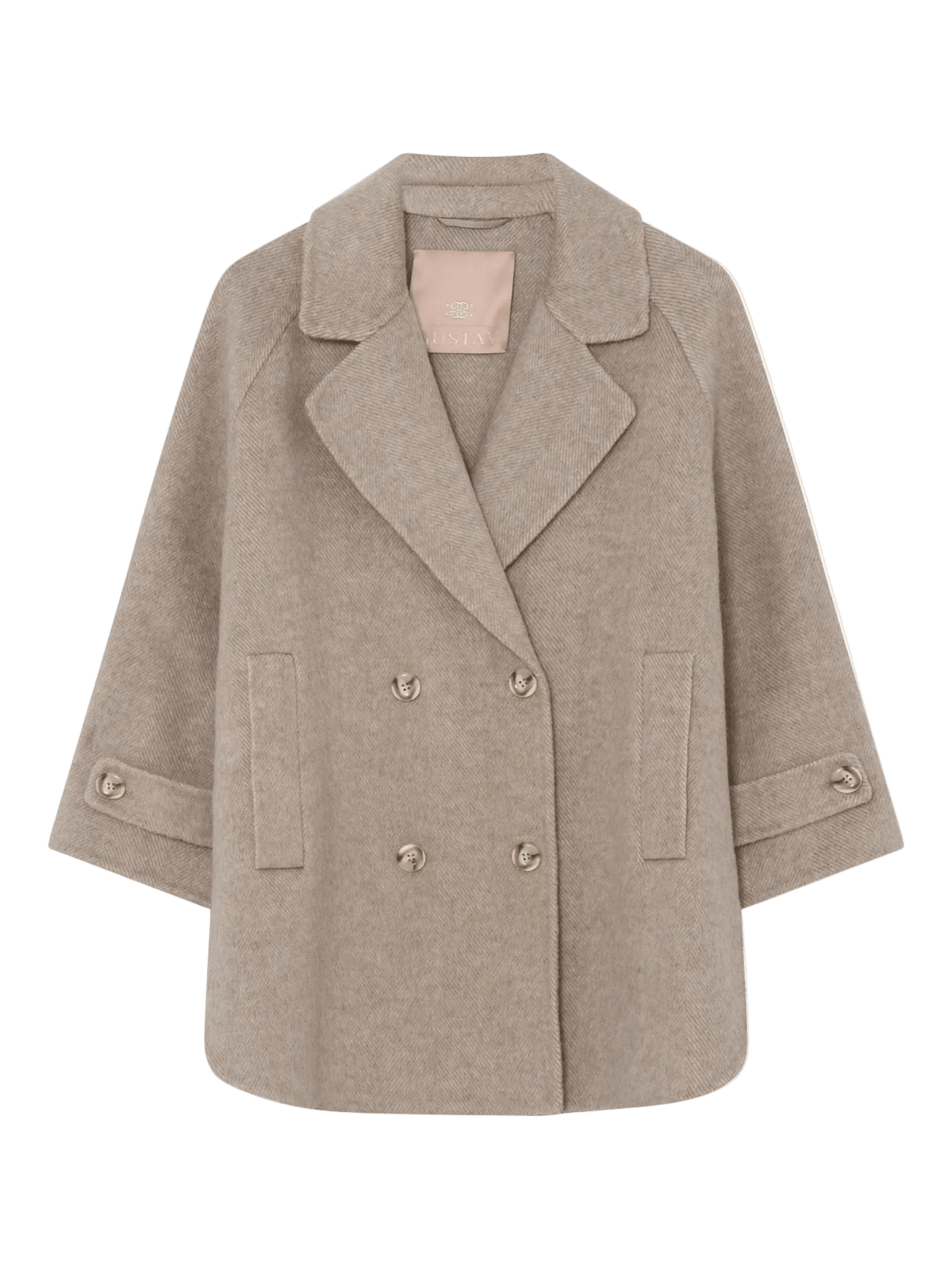 Gustav – Verona Beige 155512: Dobbeltradet, kort uldjakke med notch-krave, lommer og stilfulde knapper.