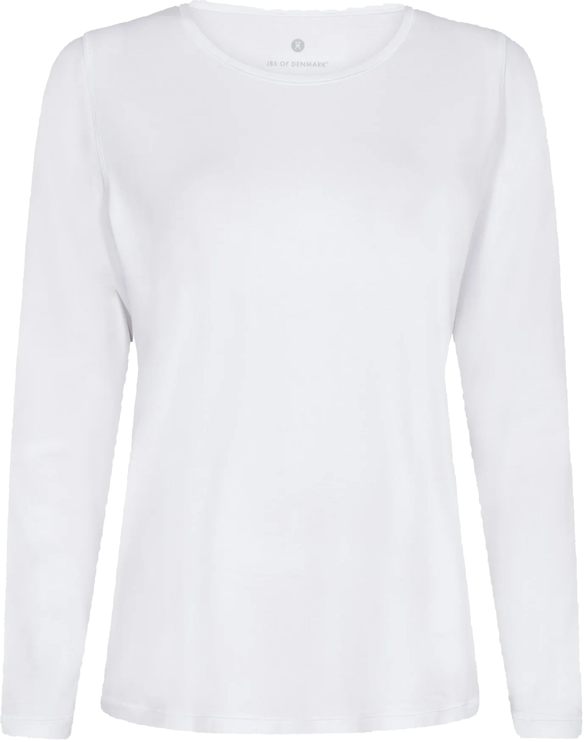 JBS of Denmark 153491 Tee Hvid, hvid T-shirt med rund hals, vist forfra på hvid baggrund.