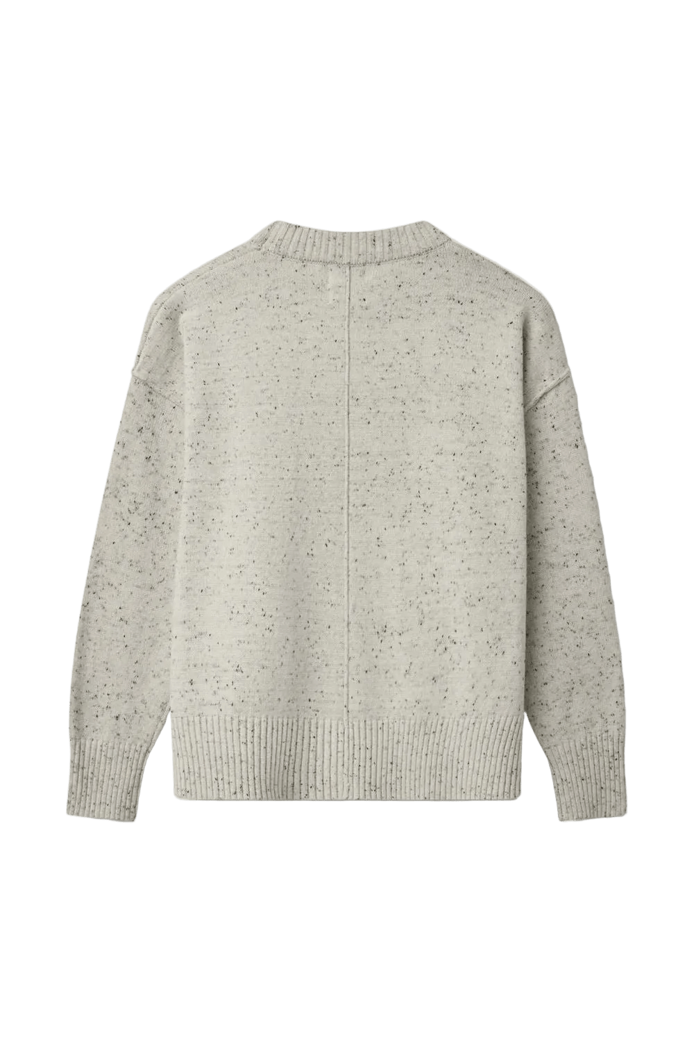Kopenhaken Roda offwhite strikbluse med ribkant, vist fladt på en hvid baggrund.