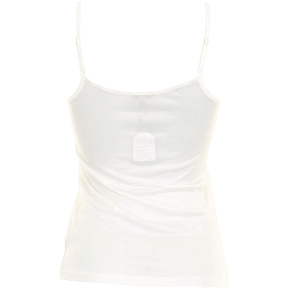 Lady Avenue 114357 – off-white camisole i ren silke med tynde stropper, set bagfra, mærket er synligt.