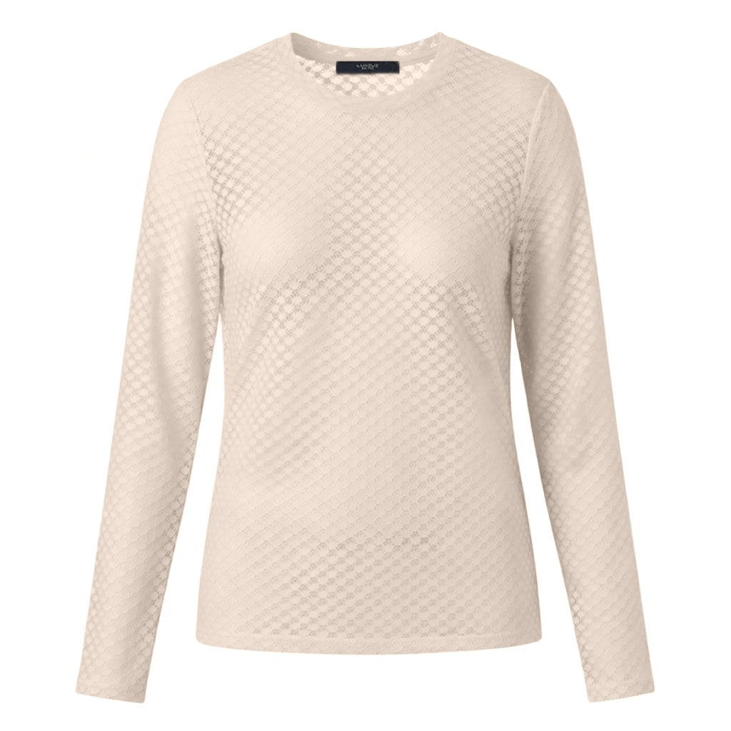 Off-white langærmet Luxzuz-bluse med rund hals – Segberg Off-white bluse i et mønstret, let gennemsigtigt, lyst netstof.