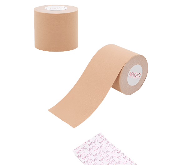 Magic Bodyfashion 35BT Sand: to ruller beige brysttape og selvklæbende klistermærker – det perfekte, diskrete tilbehør til undertøj.