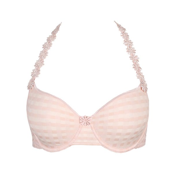 Marie Jo Avero Pearly Pink Rosa-bh med halterneck-stropper i blonder, ternet mønster og sløjfe midt foran.