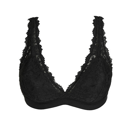 Marie Jo – Soft Studio sort bralette: blonder, bølget kant, ingen synlige lukninger; vist på hvid baggrund.