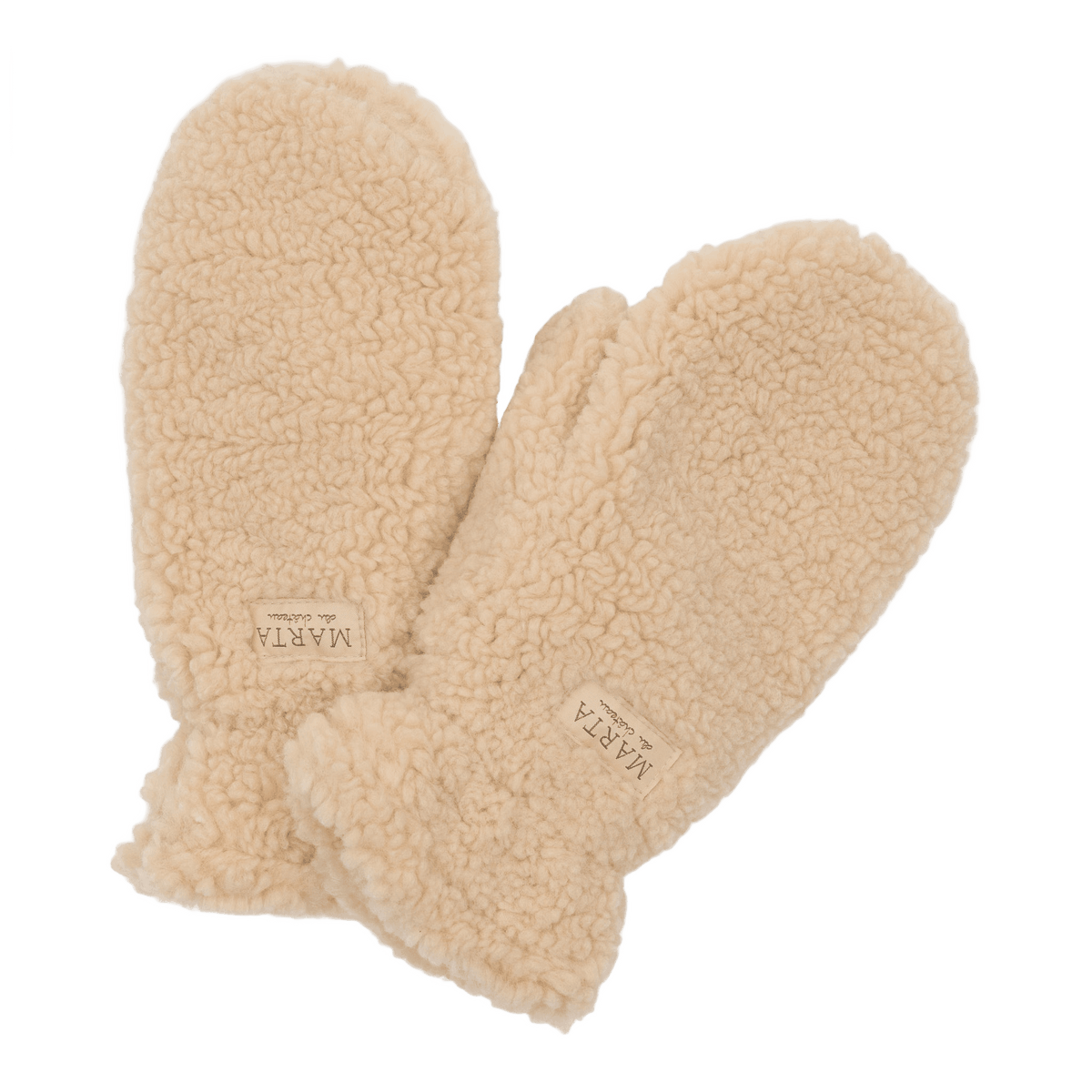 Et par Marta du Château Teddy Mitten Sand-fleecevanter i sandfarve, der er dejligt bløde, model 149412.
