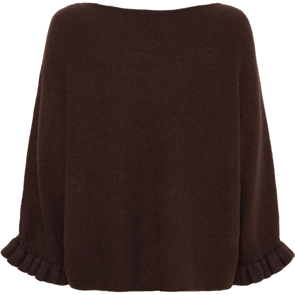 Marta du Château 153189 Mørkebrun sweater i farven »Elderflower« med flæset manchetter, løs pasform og flagermusærmer.