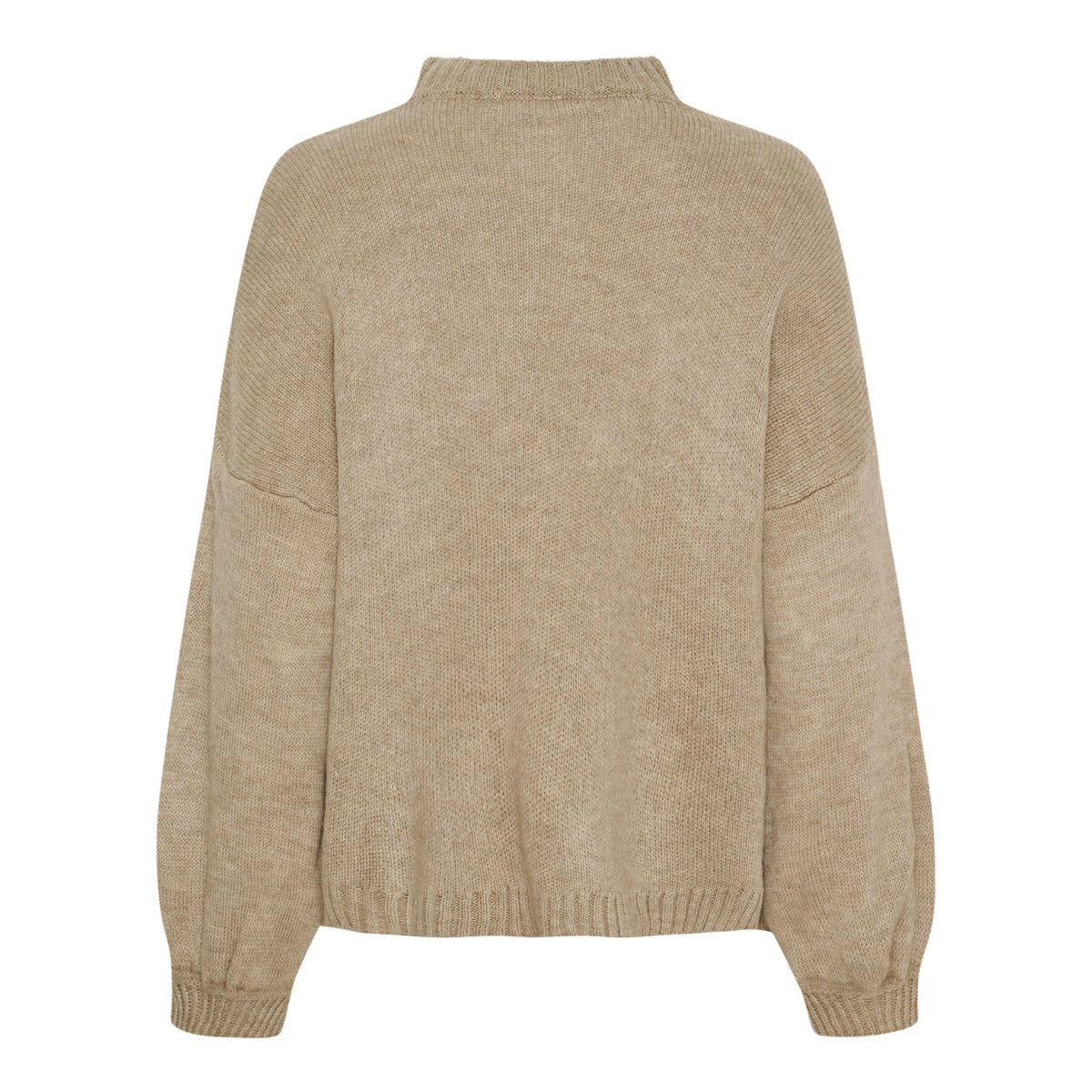 Marta du Château Aria Sand: beige striktrøje med lange ærmer og ribkantede manchetter, set bagfra.