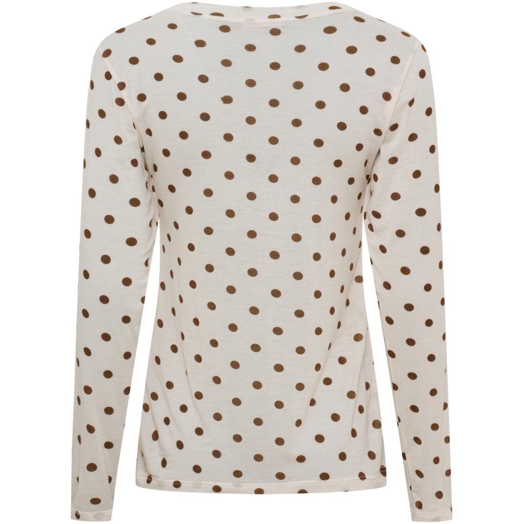 Bagsiden af Marta du Château Elissa-T-shirt i offwhite med brune prikker på hvid baggrund.
