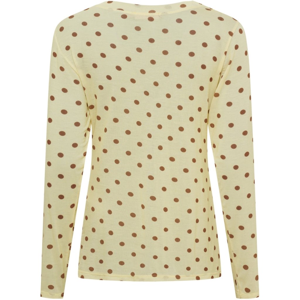 154462 Elissa Gul beige T-shirt i mesh fra Marta du Château med brunt mønster, vist set bagfra på hvid baggrund.