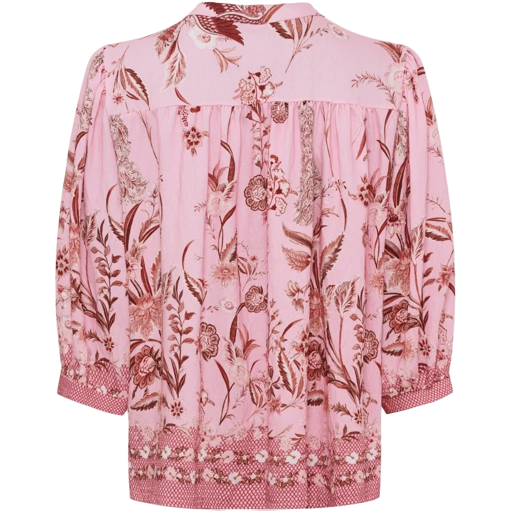 Marta du Château 155000 Destiny Rosa – bluse med blomstermønster, trekvartærmer og mønstret kant nederst.