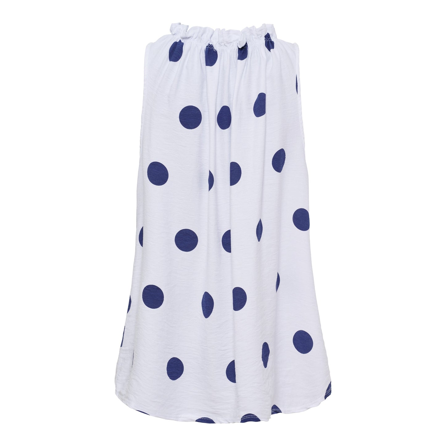 Hvid nederdel med marineblå prikker, kombineret med Marta du Château’s Lucina Hvid-top for et elegant sommerlook.