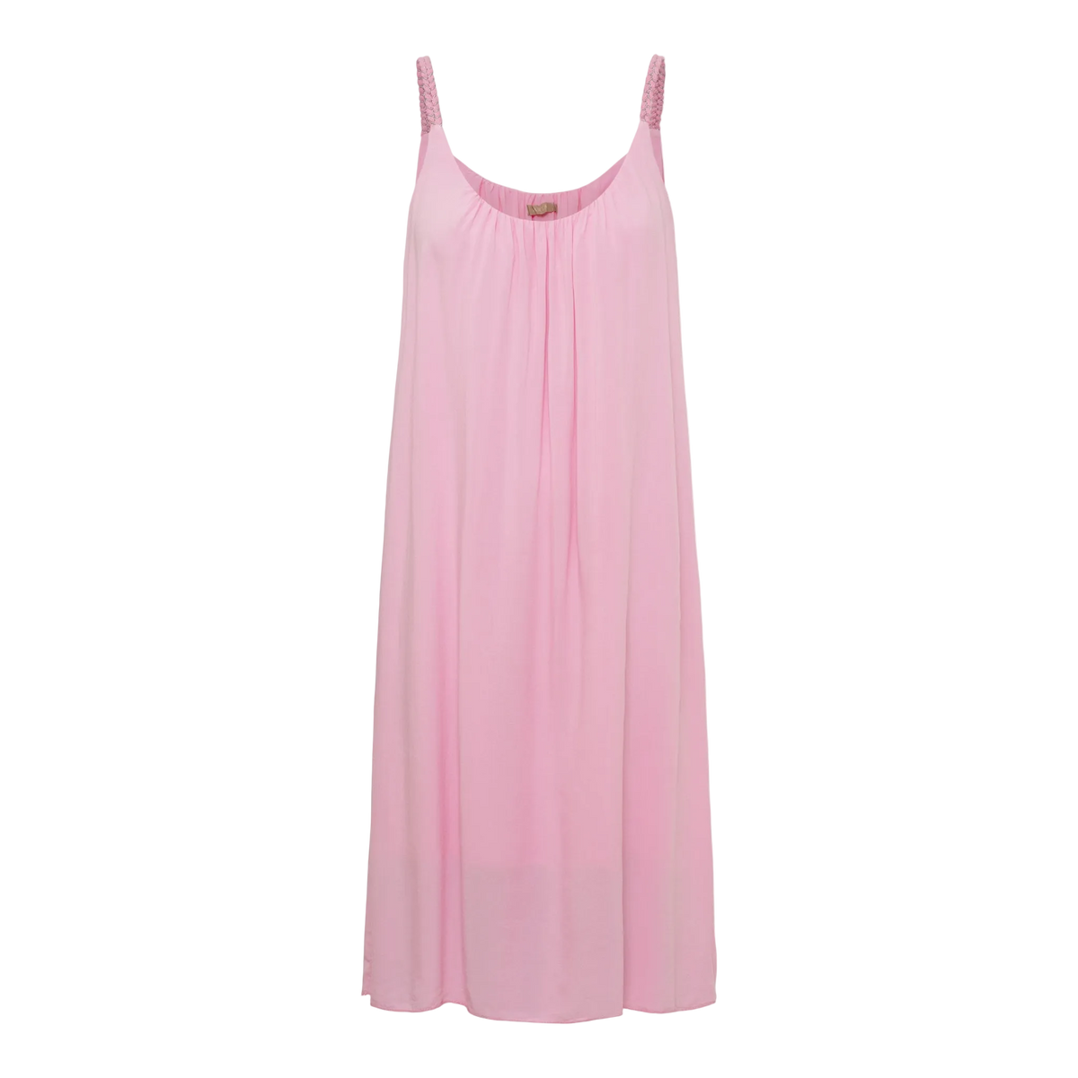 Lyserød, knælang, ærmeløs Marta du Château - Nat Pink-kjole i viskose med flettede stropper.