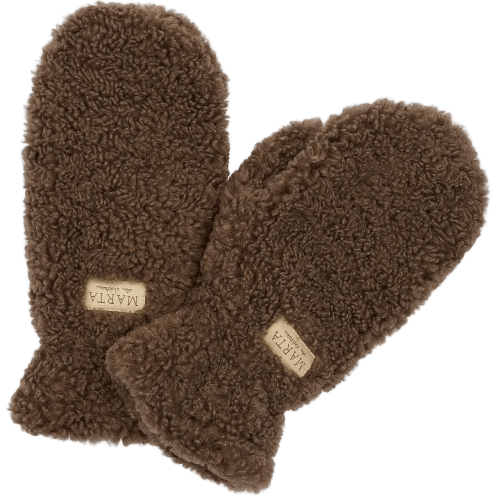 Et par mørkebrune Marta du Château 156248 - MDCNadi-luffer i teddy-look med et mærke på håndleddet.