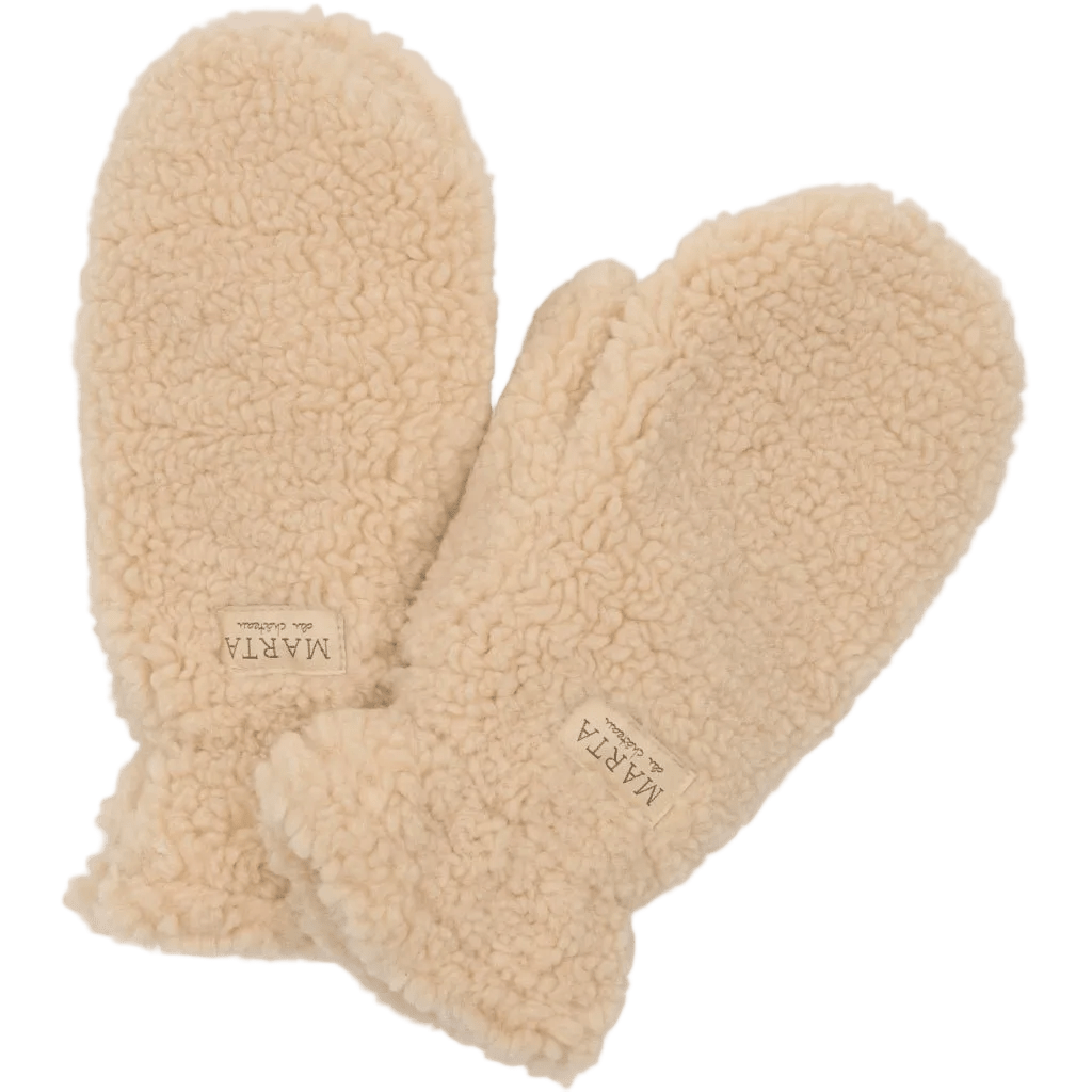 Et par sandfarvede Marta du Château - MDCNadi Sand teddy-luffer i beige sherpa med mærkeetiketter.