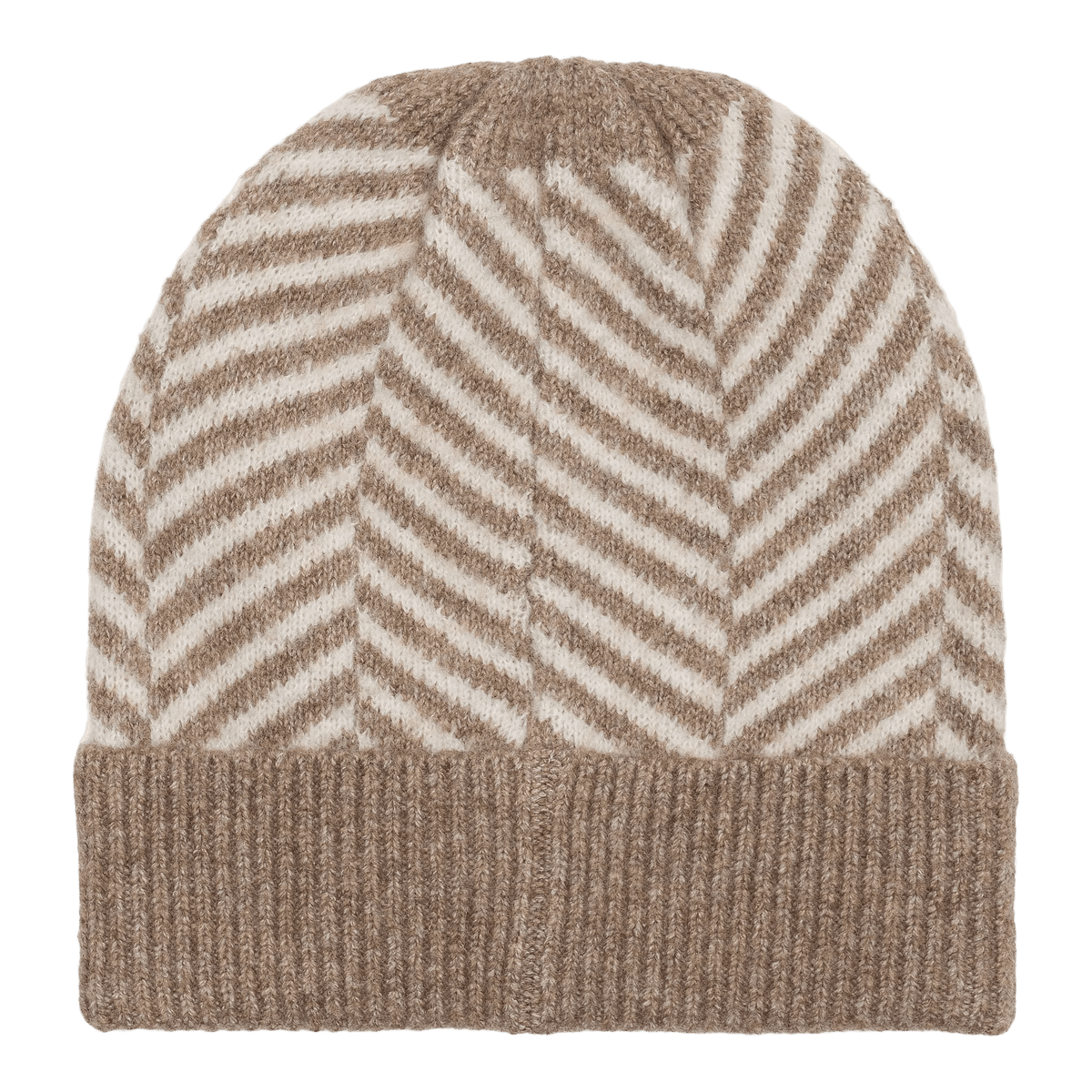Beige og hvid 156262 | Marta du Château – MDCPolly Lysebrun strikket hue med chevronmønster og ribkant.