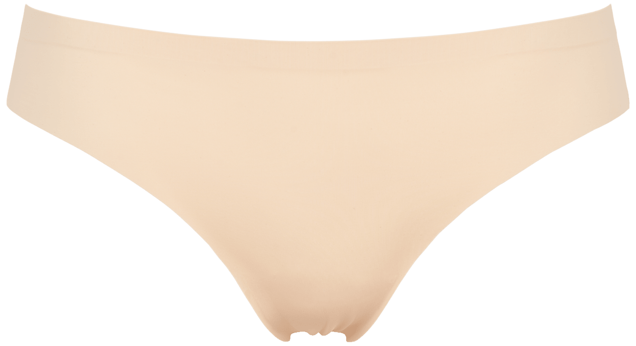 Missya Seamless 3-pak g-strenge i beige til kvinder, vist fladt på hvid baggrund.