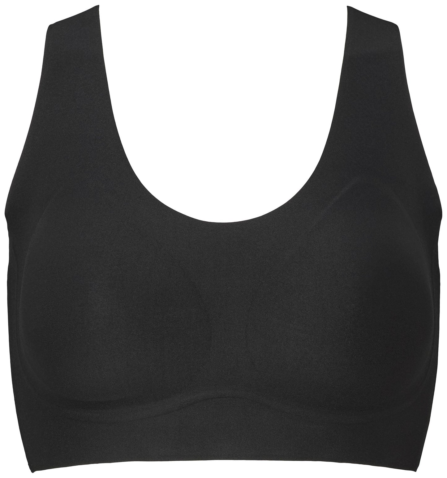 Missya 149798 sømløs racerback-bh i sort med brede stropper og rund halsudskæring – perfekt som komfortabelt undertøj på hvid baggrund.