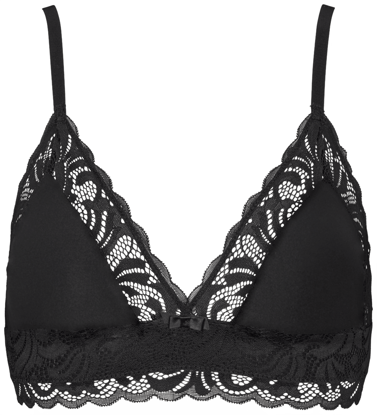 Missya – Bella Sort 149801: Sort bralette i blonder med tynde stropper, bølget kant og en lille sløjfe.